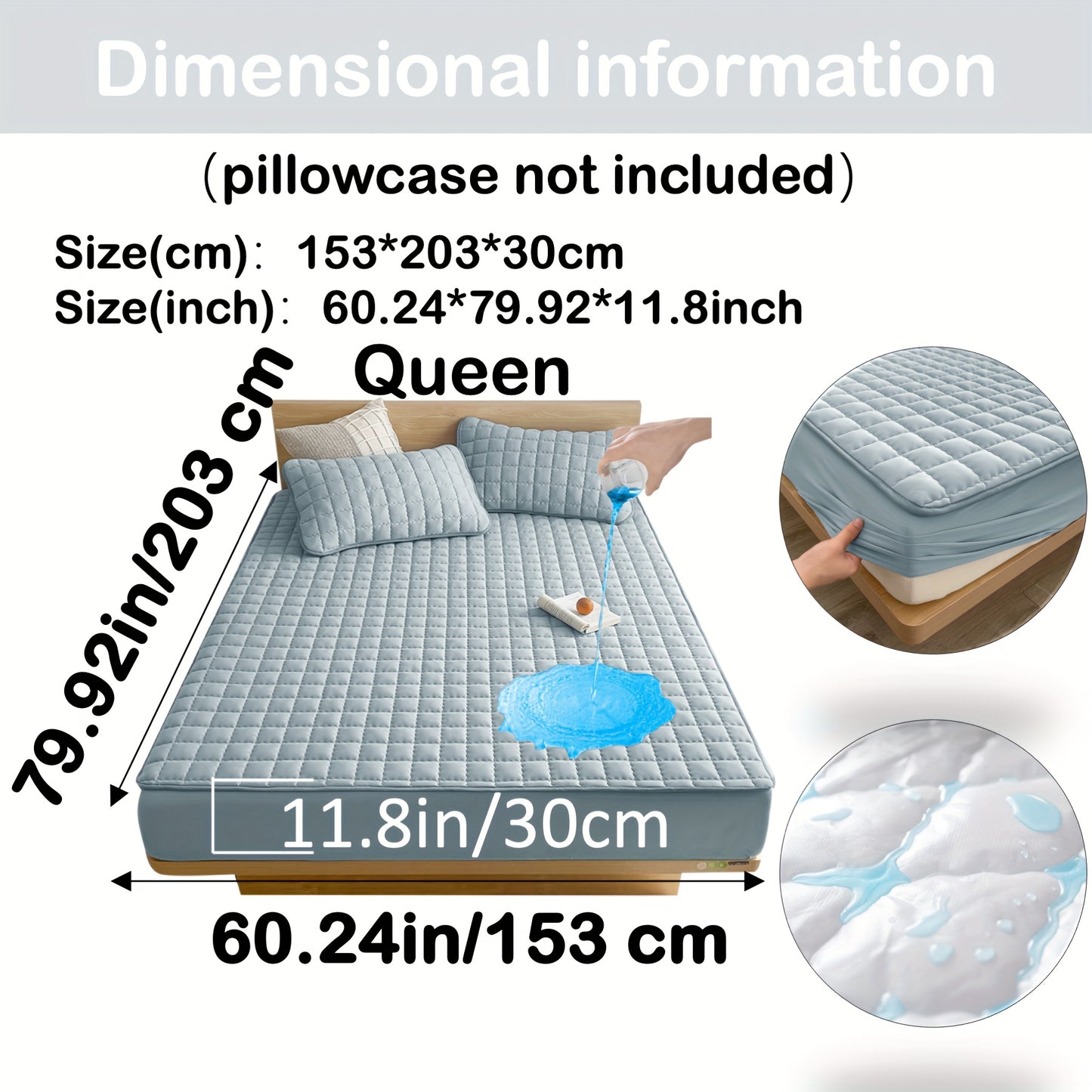 Quilted Waterproof Mattress Protector – Soft & Comfortable Fitted Cover for Bedroom & Guest Room Sea Blue / QUEEN(153*203*30CM) MAHYSTYLE