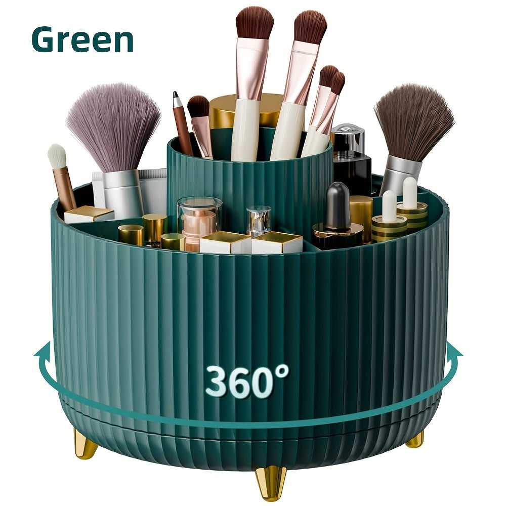360° Rotating Makeup Brush Organizer – Large Capacity Storage Box Green MAHYSTYLE