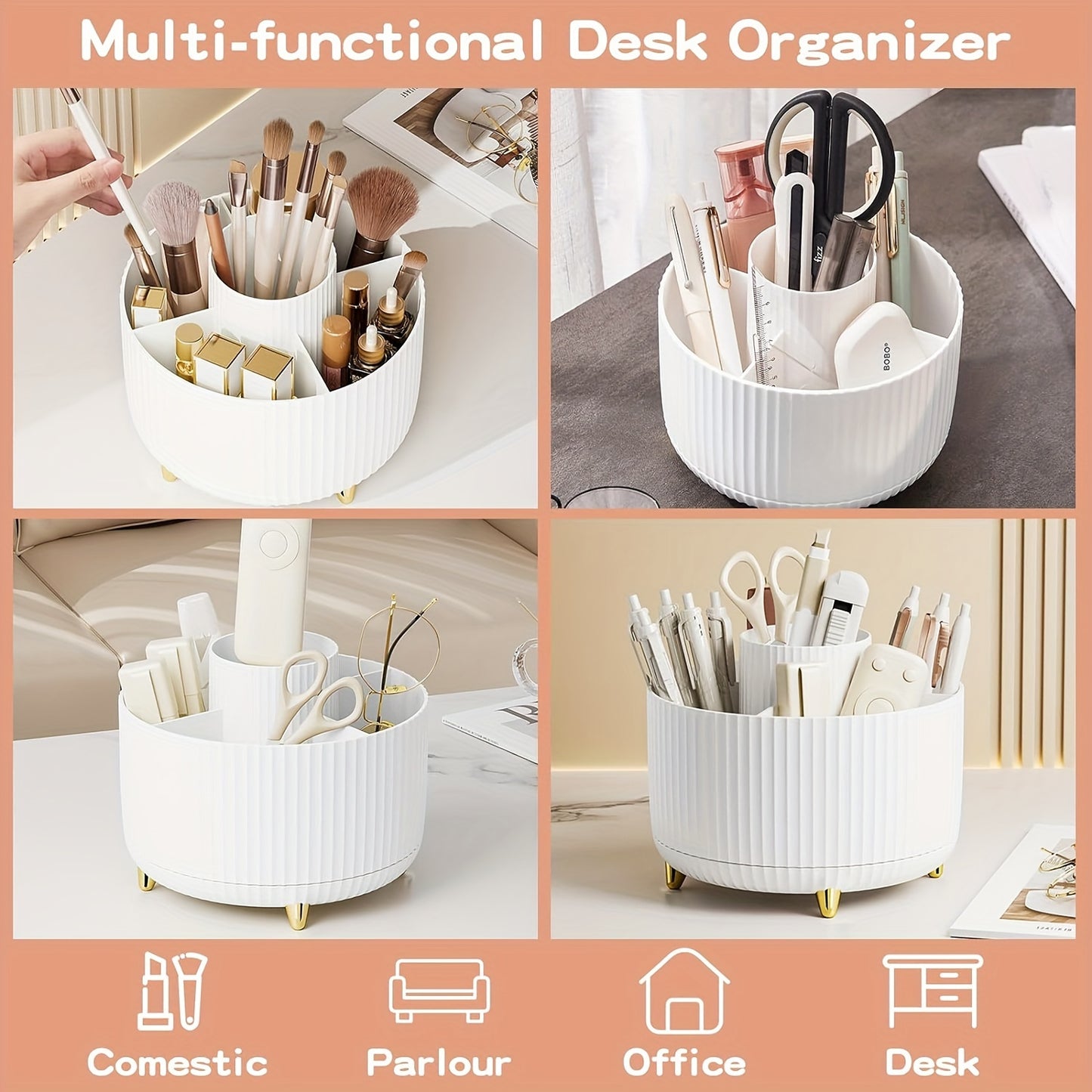 360° Rotating Makeup Brush Organizer – Large Capacity Storage Box White MAHYSTYLE