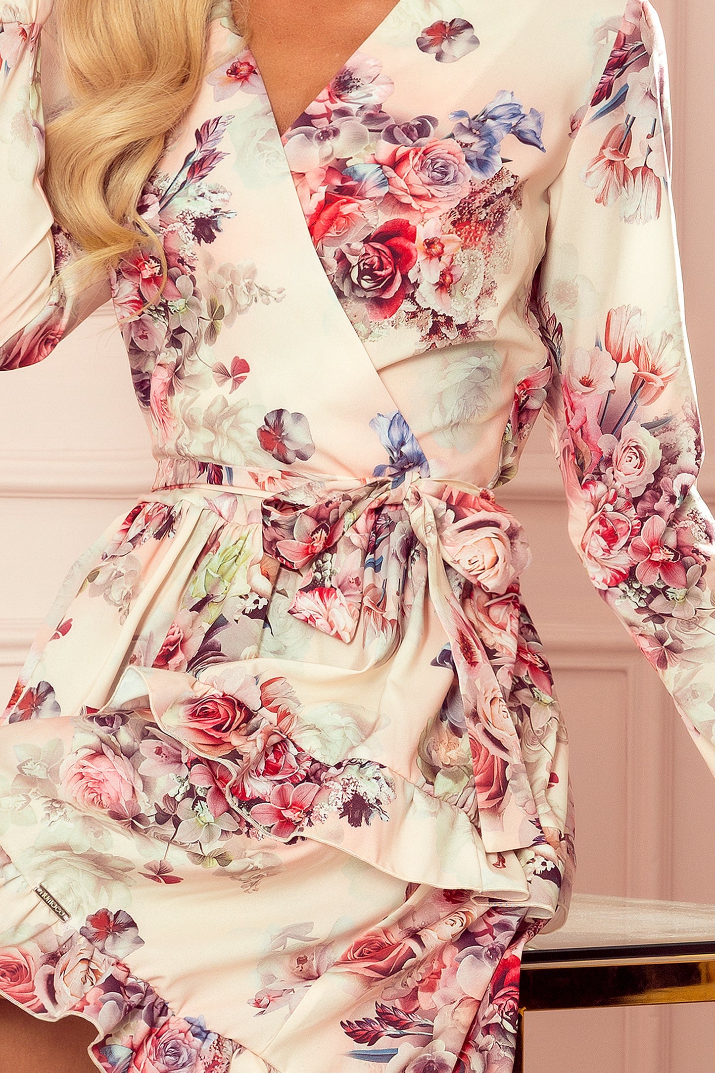 Caroline Floral Dress – Feminine Elegance with Frills and Envelope Neckline multicolor / S MAHYSTYLE