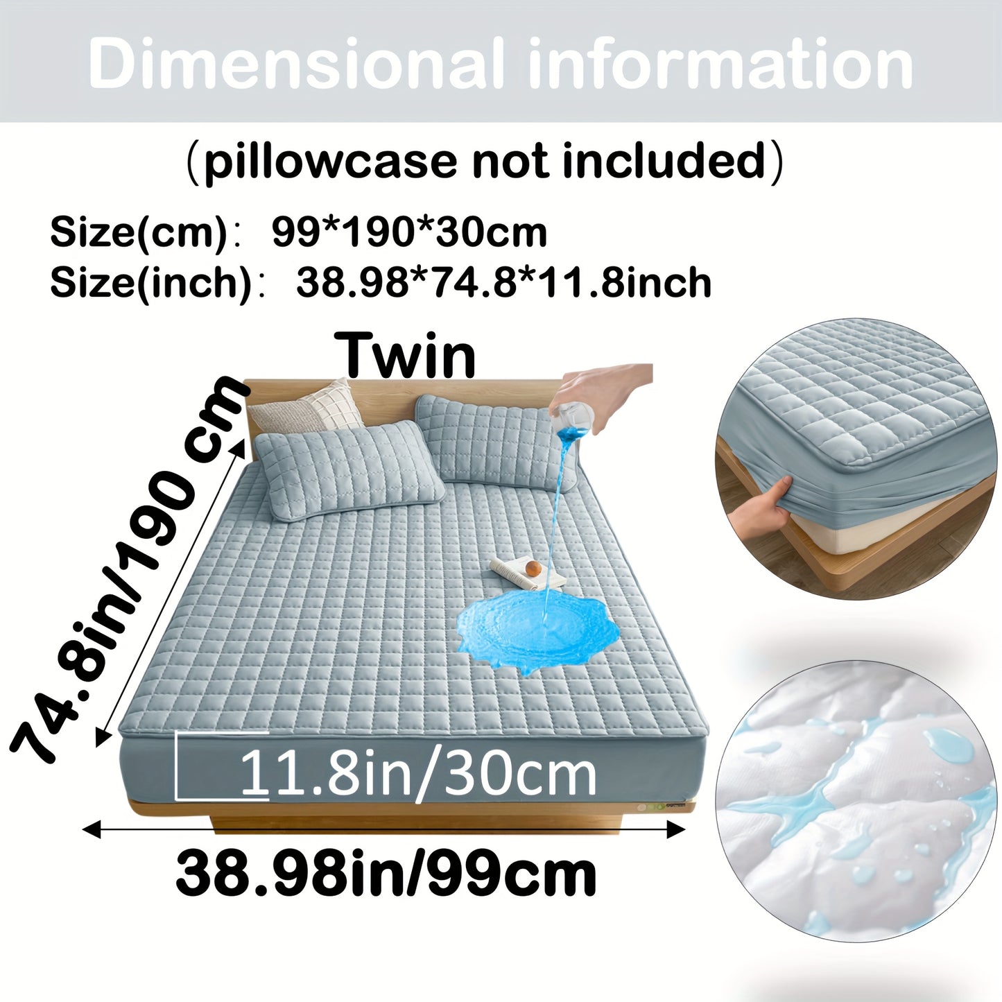 Quilted Waterproof Mattress Protector – Soft & Comfortable Fitted Cover for Bedroom & Guest Room Sea Blue / TWIN(99*190*30CM) MAHYSTYLE