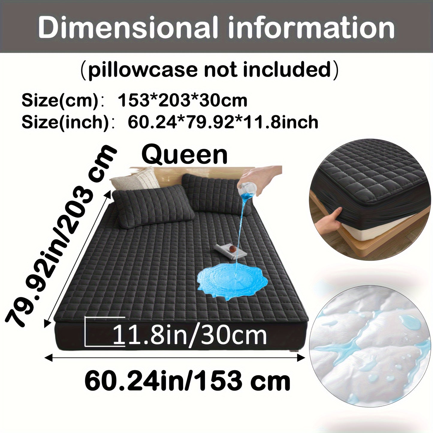 Quilted Waterproof Mattress Protector – Soft & Comfortable Fitted Cover for Bedroom & Guest Room Black / QUEEN(153*203*30CM) MAHYSTYLE