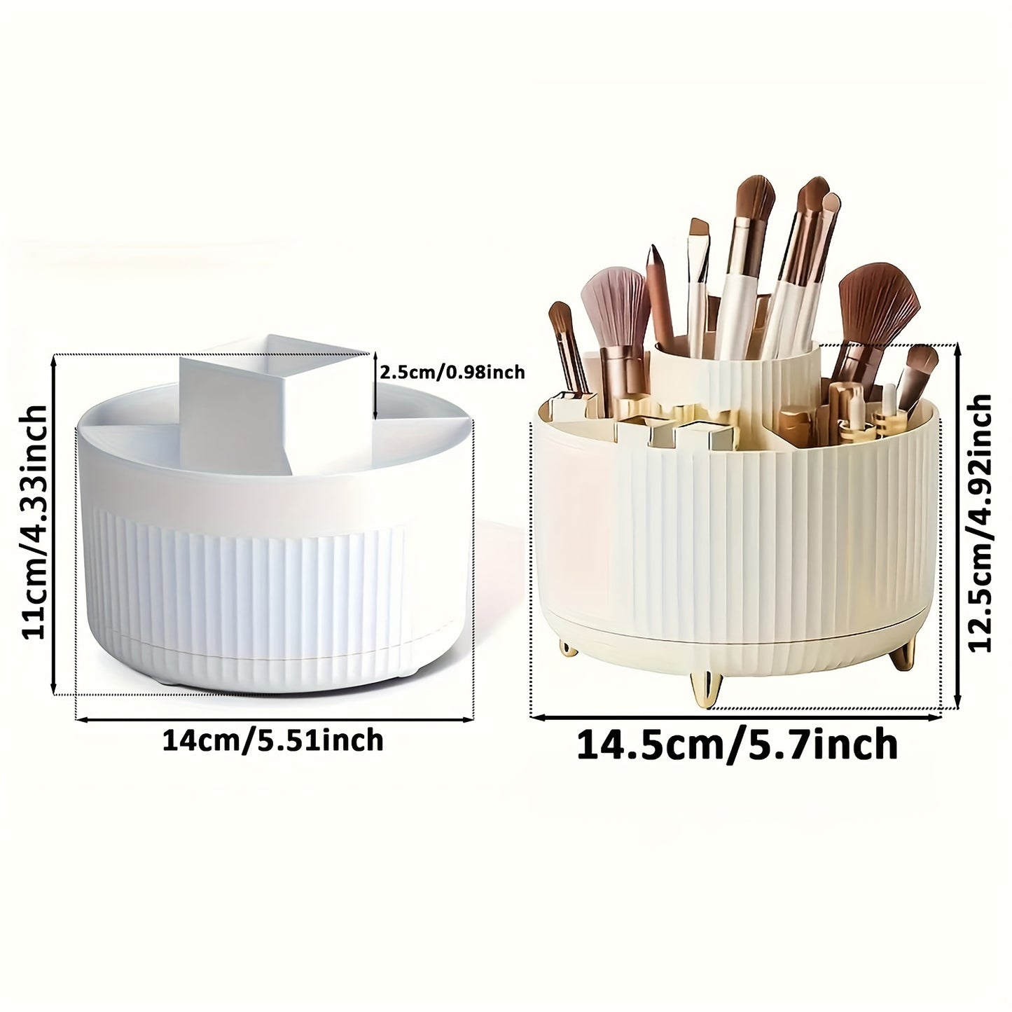 360° Rotating Makeup Brush Organizer – Large Capacity Storage Box White MAHYSTYLE