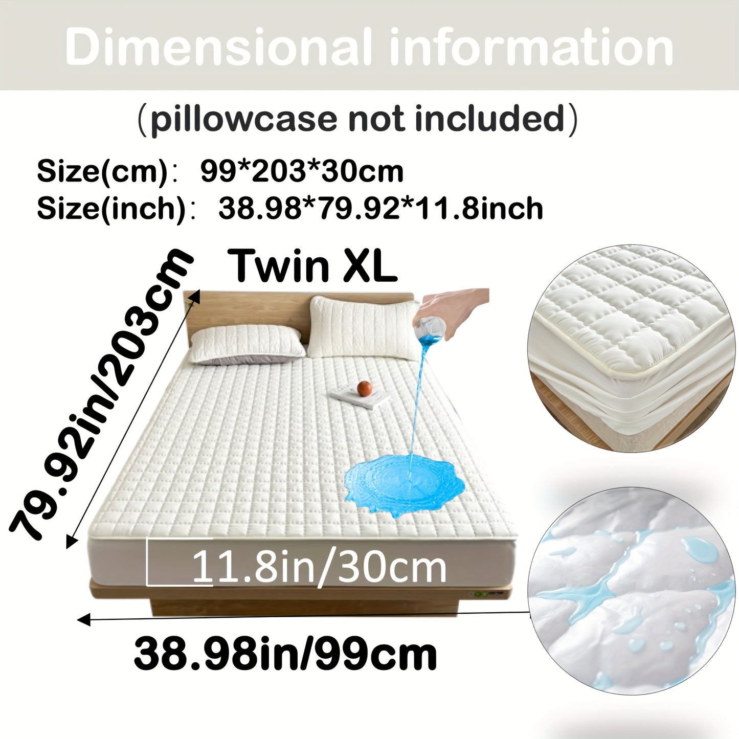 Quilted Waterproof Mattress Protector – Soft & Comfortable Fitted Cover for Bedroom & Guest Room White / Twin XL(99*203*30cm) MAHYSTYLE