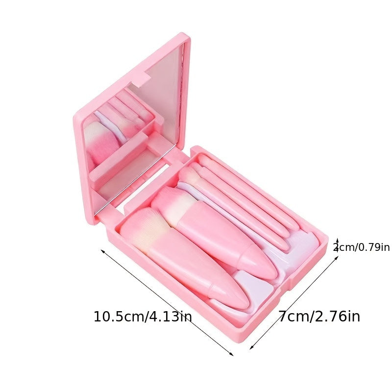 5pcs Travel Makeup Brush Set with Mirror – Perfect for Beginners & On-the-Go Beauty 5 pcs Aunt Red Mirror Box MAHYSTYLE