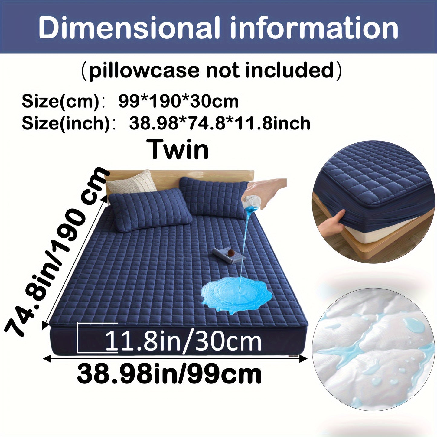 Quilted Waterproof Mattress Protector – Soft & Comfortable Fitted Cover for Bedroom & Guest Room Dark Blue / TWIN(99*190*30CM) MAHYSTYLE