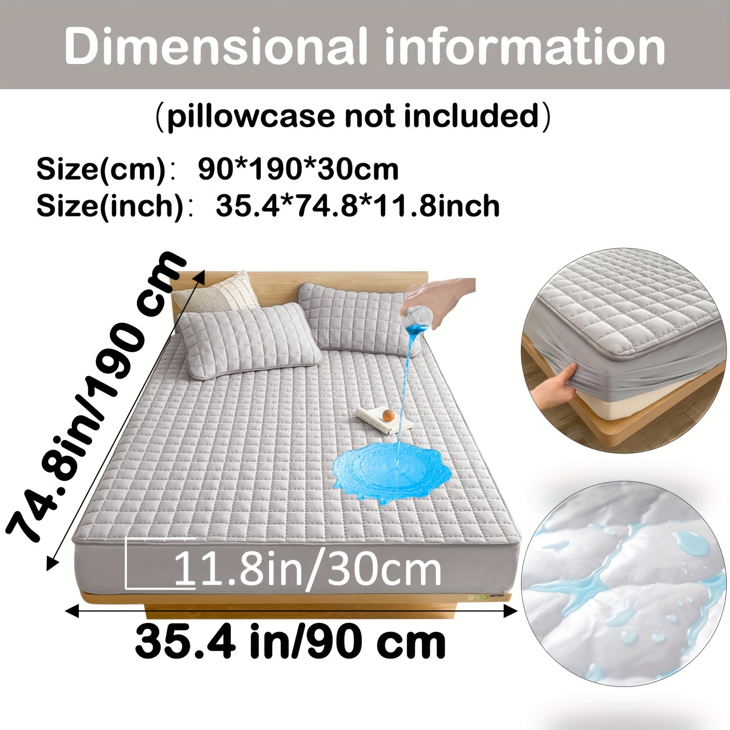 Quilted Waterproof Mattress Protector – Soft & Comfortable Fitted Cover for Bedroom & Guest Room Light Gray / TWIN(99*190*30CM) MAHYSTYLE