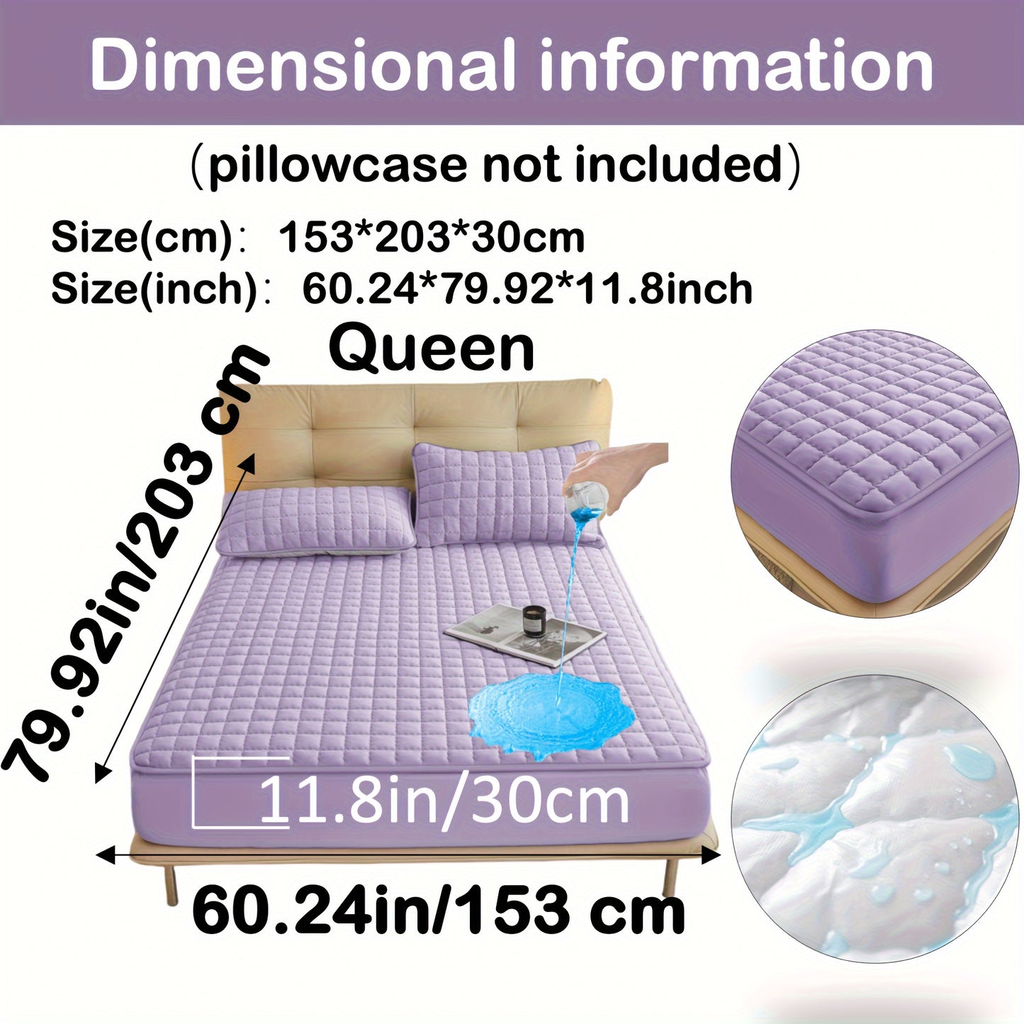 Quilted Waterproof Mattress Protector – Soft & Comfortable Fitted Cover for Bedroom & Guest Room Purple / QUEEN(153*203*30CM) MAHYSTYLE