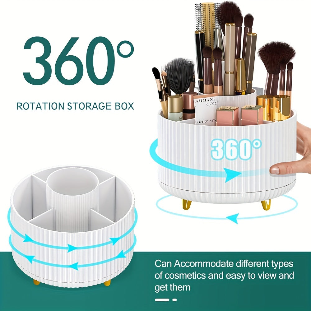 360° Rotating Makeup Brush Organizer – Large Capacity Storage Box White MAHYSTYLE