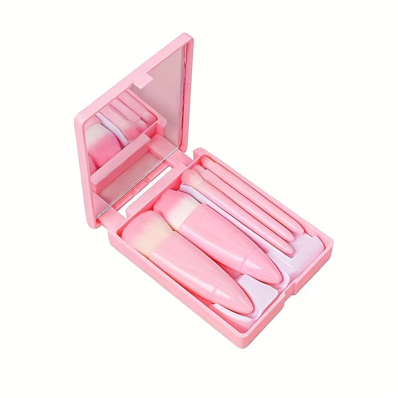 5pcs Travel Makeup Brush Set with Mirror – Perfect for Beginners & On-the-Go Beauty 5pcs Crimson Mirror Case MAHYSTYLE