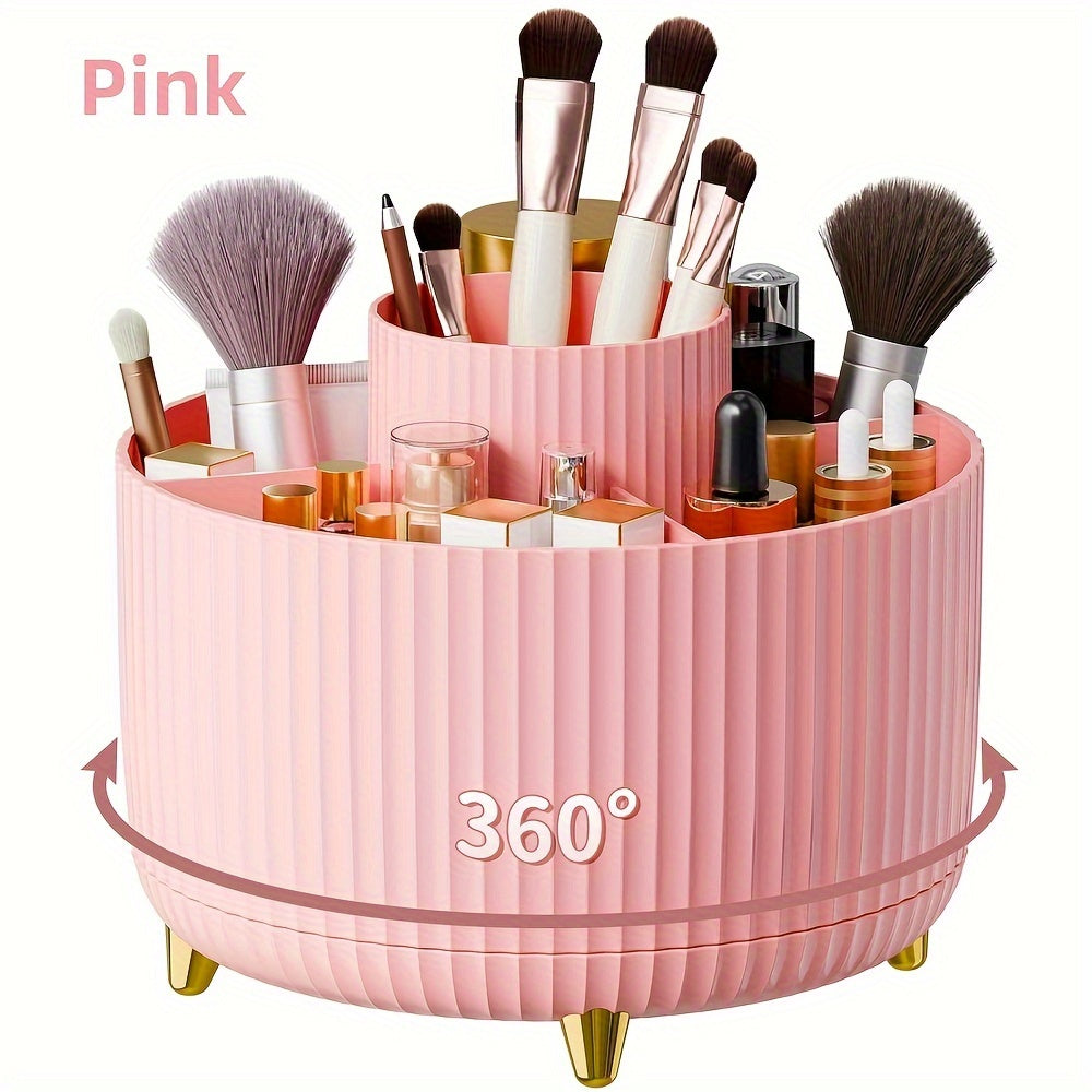 360° Rotating Makeup Brush Organizer – Large Capacity Storage Box Pink MAHYSTYLE