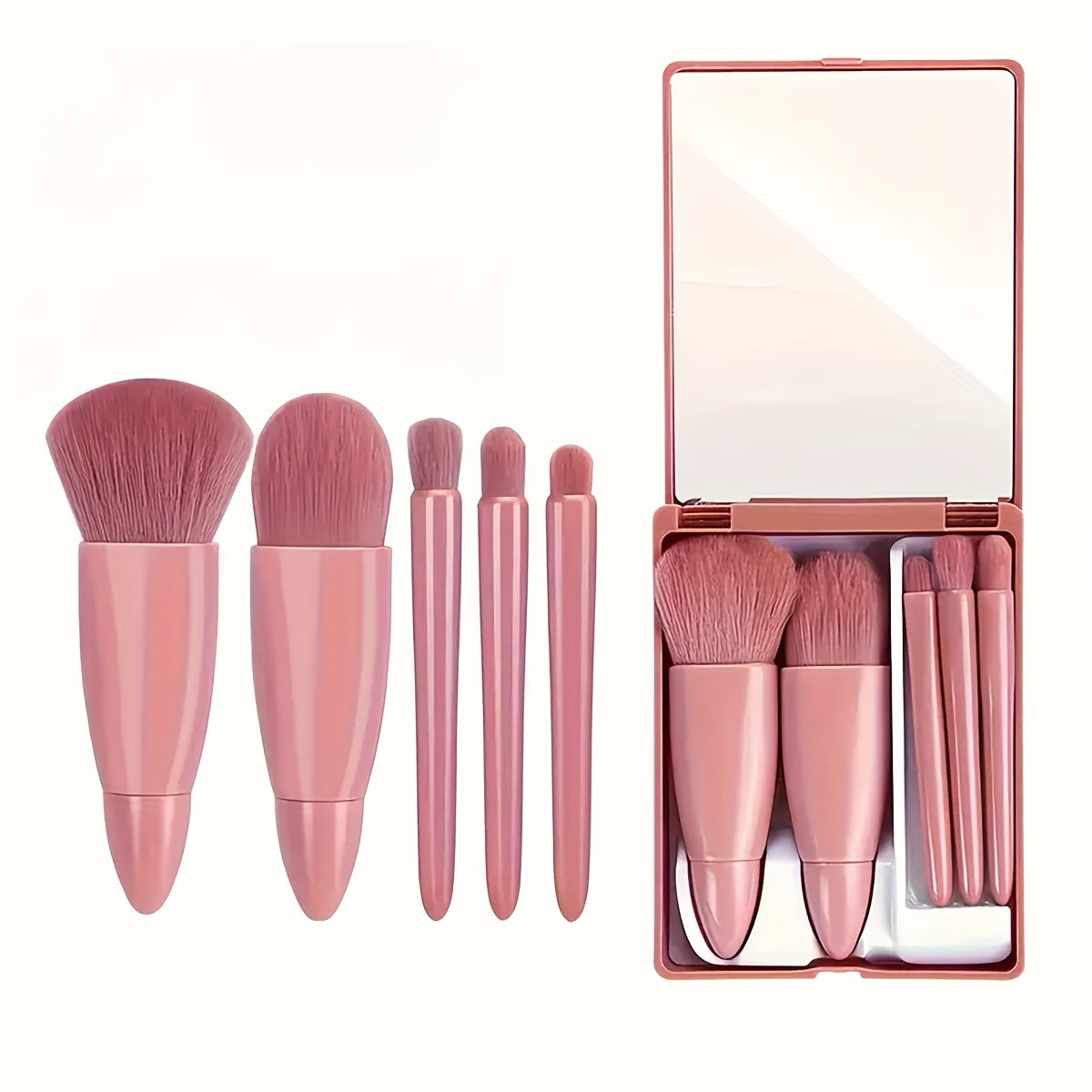 5-Piece Makeup Brush Set with Mirror Box – Portable & Versatile | Face & Eye Brushes Coffee color MAHYSTYLE
