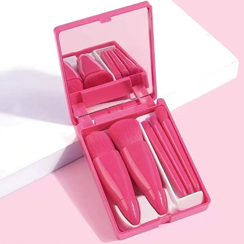 5pcs Travel Makeup Brush Set with Mirror – Perfect for Beginners & On-the-Go Beauty 5 pcs Aunt Red Mirror Box MAHYSTYLE