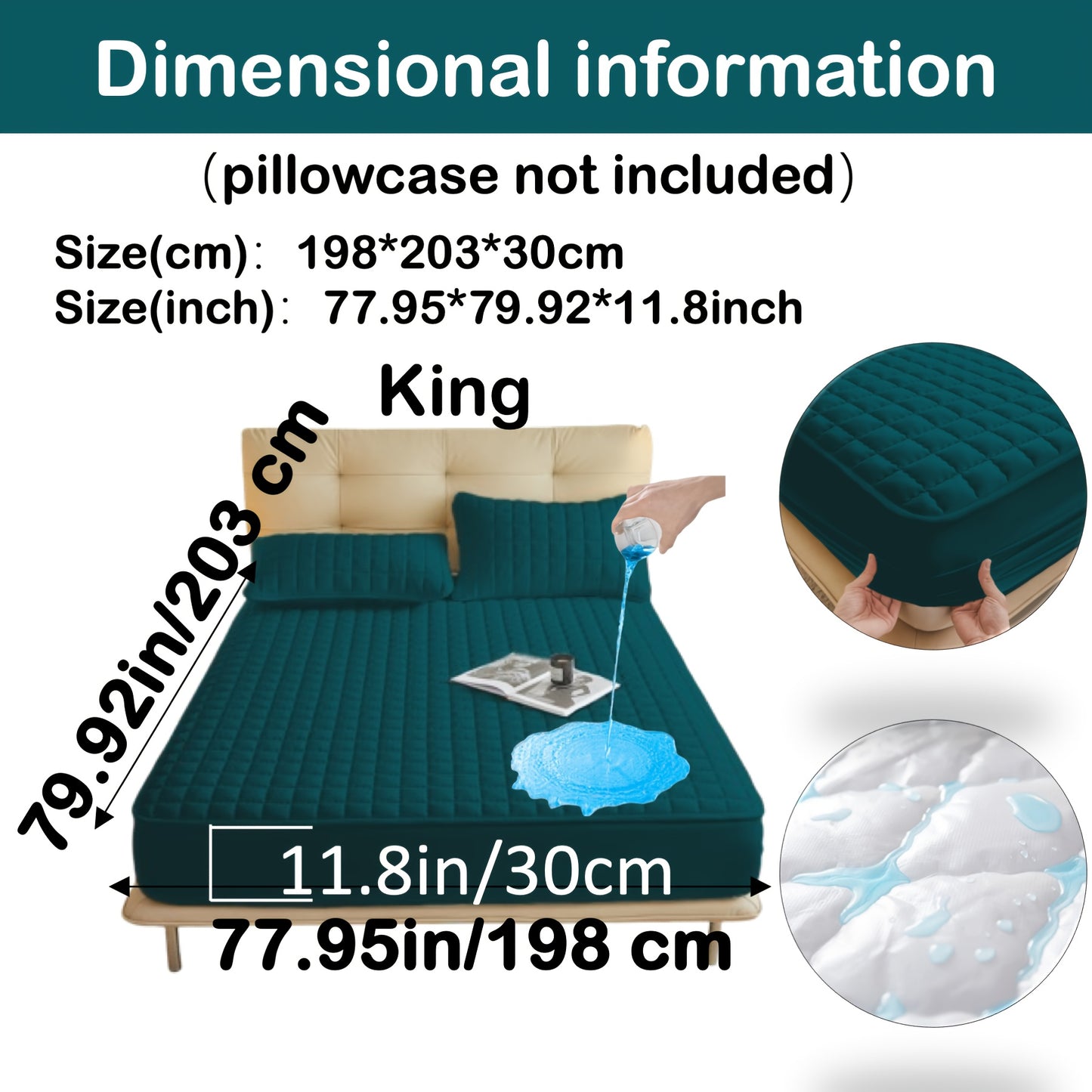 Quilted Waterproof Mattress Protector – Soft & Comfortable Fitted Cover for Bedroom & Guest Room Green / KING(198*203*30CM) MAHYSTYLE