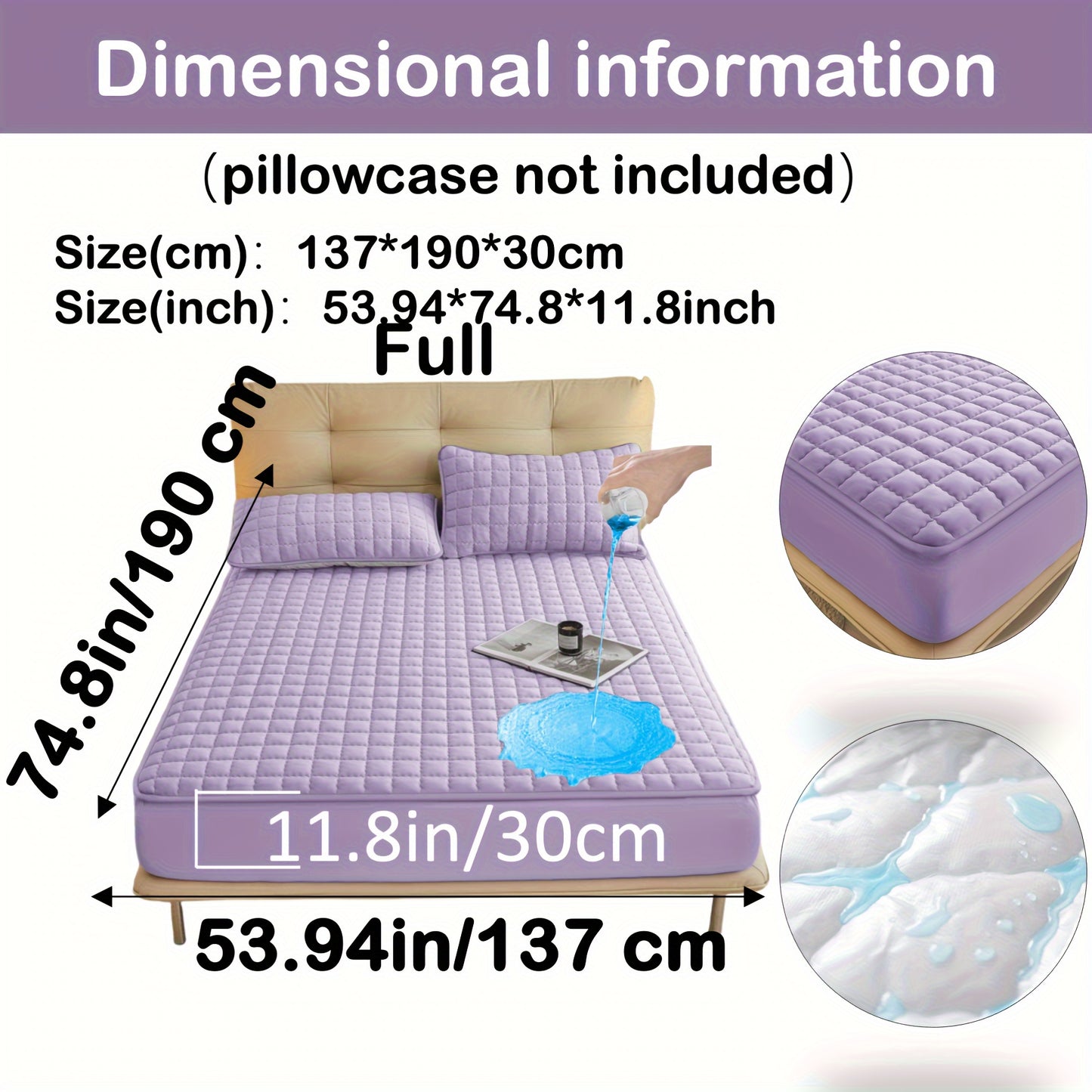 Quilted Waterproof Mattress Protector – Soft & Comfortable Fitted Cover for Bedroom & Guest Room Purple / FULL(137*190*30CM) MAHYSTYLE