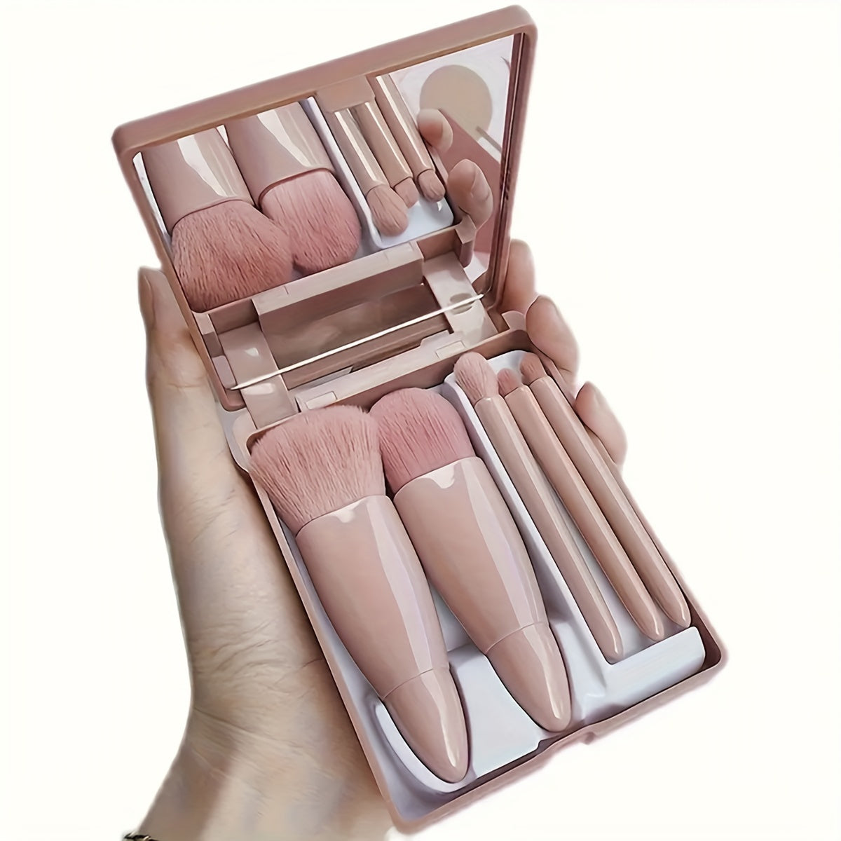 5-Piece Makeup Brush Set with Mirror Box – Portable & Versatile | Face & Eye Brushes Coffee color MAHYSTYLE
