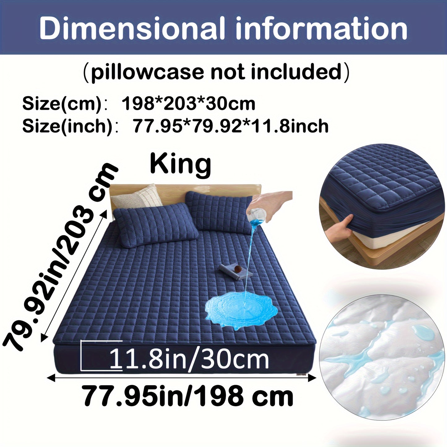 Quilted Waterproof Mattress Protector – Soft & Comfortable Fitted Cover for Bedroom & Guest Room Dark Blue / KING(198*203*30CM) MAHYSTYLE