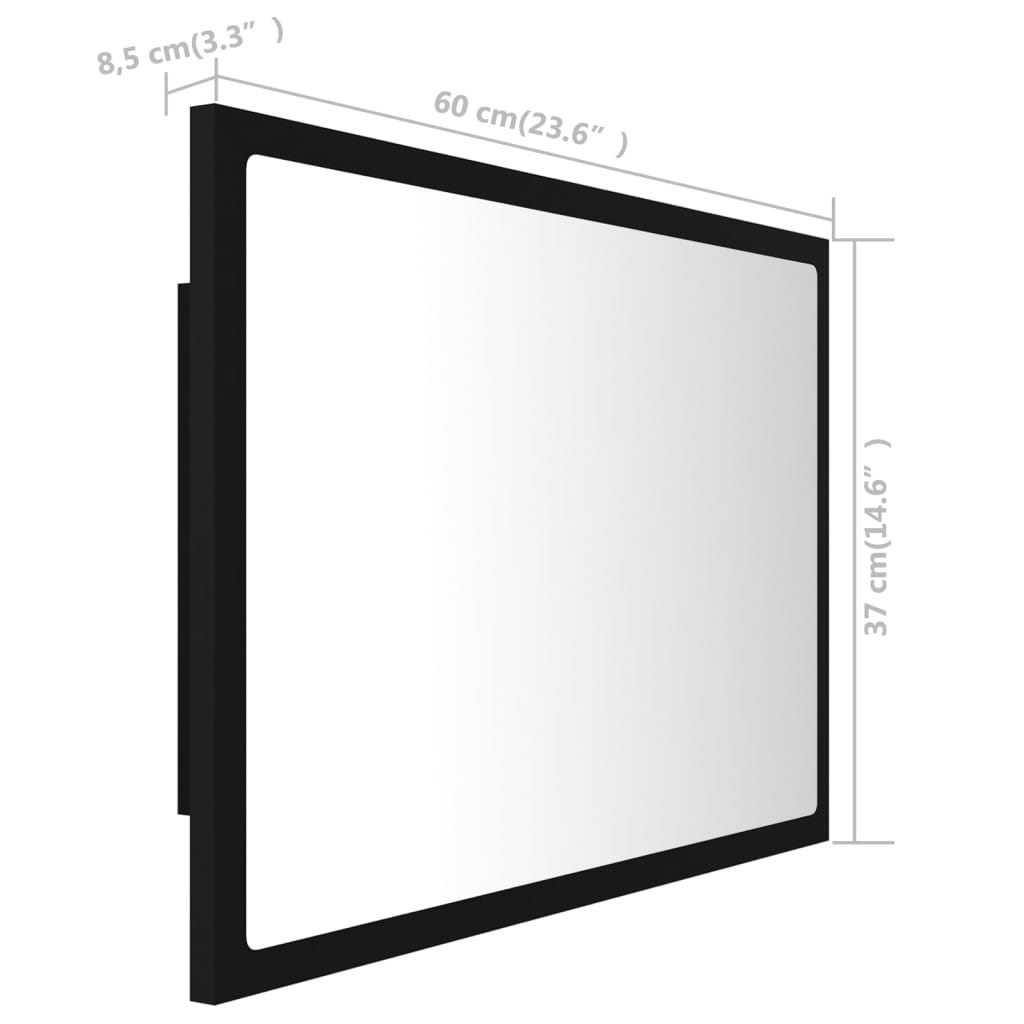 Led-Badespeil Svart 60X8,5X37 Cm Akryl