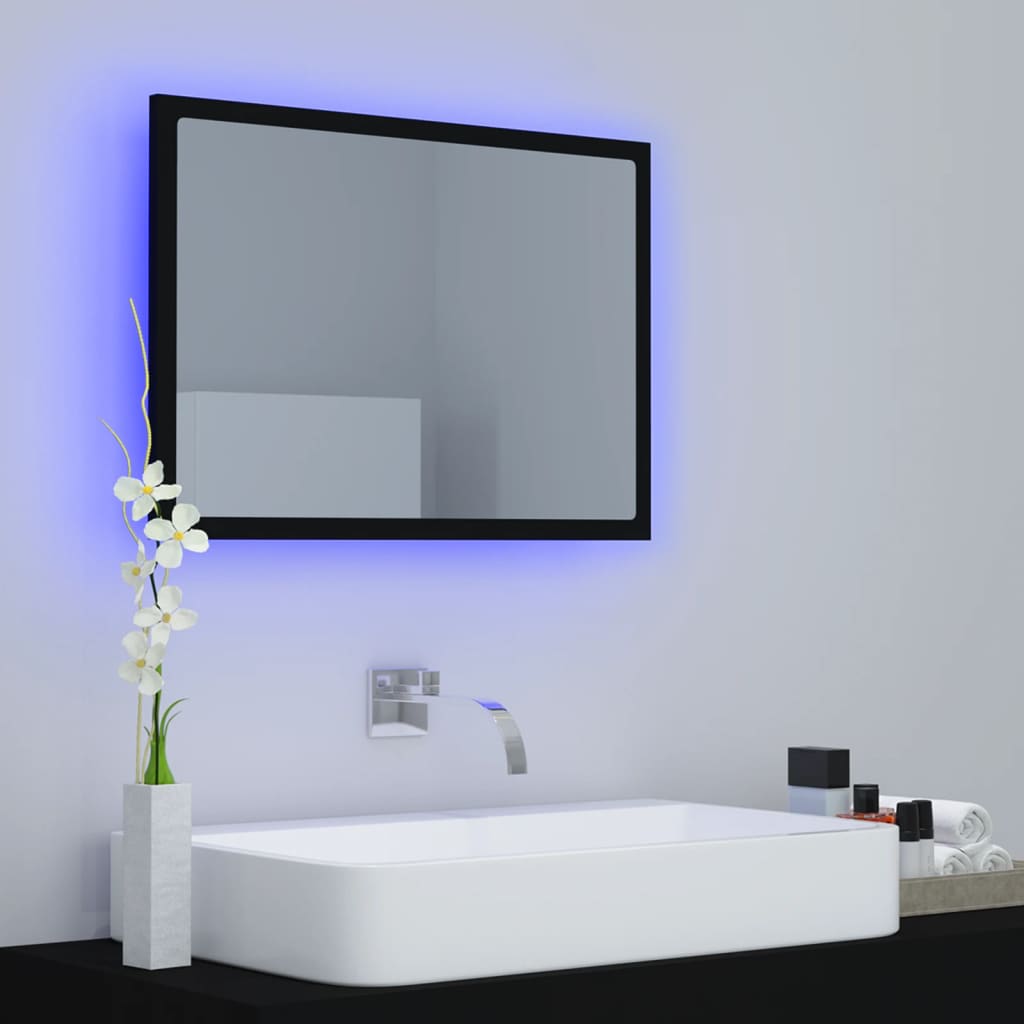 Led-Badespeil Svart 60X8,5X37 Cm Akryl