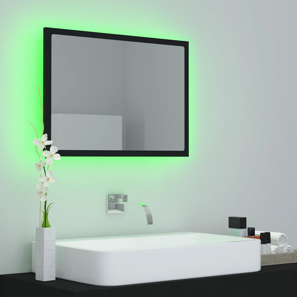 Led-Badespeil Svart 60X8,5X37 Cm Akryl