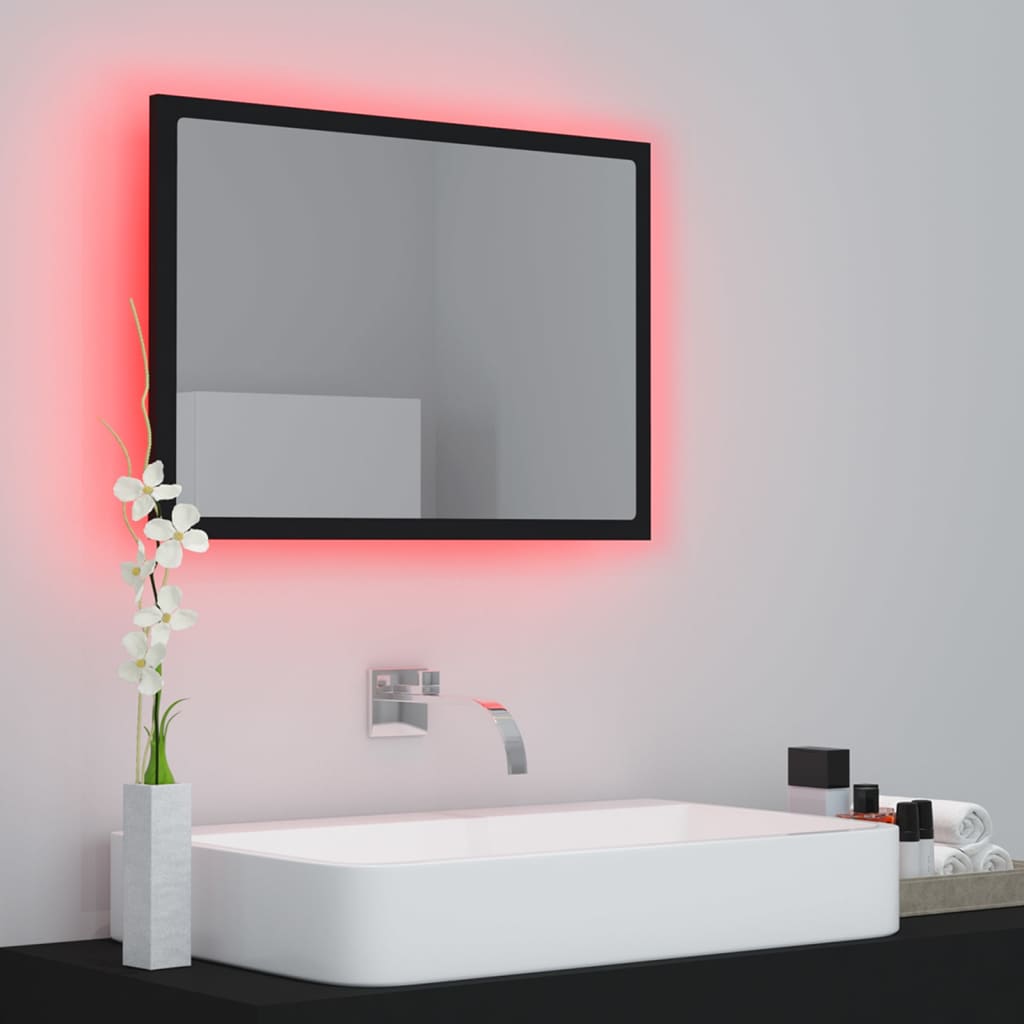 Led-Badespeil Svart 60X8,5X37 Cm Akryl