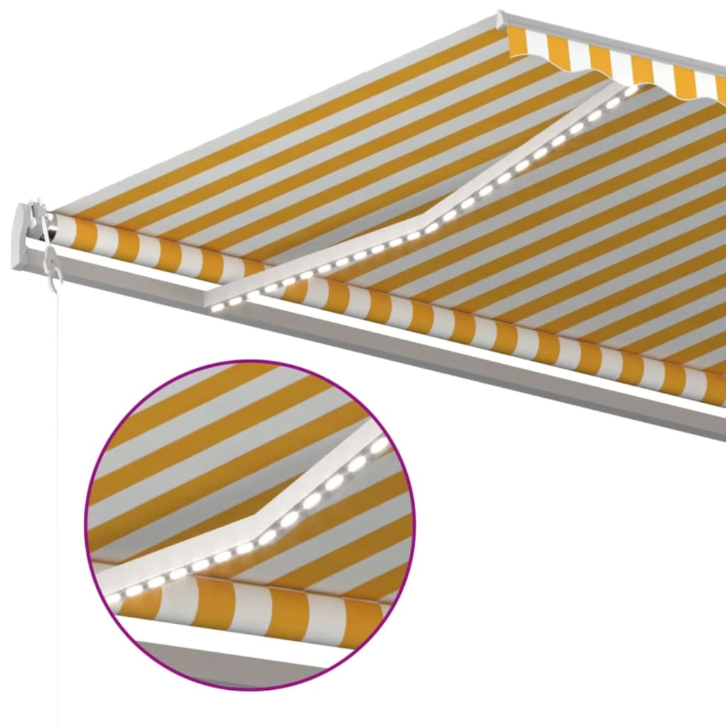 Automatisk Markise Med Vindsensor Og Led 500X300 Cm Gul/Hvit