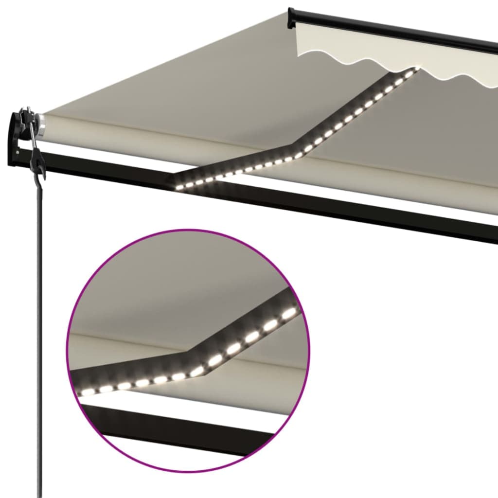 Automatisk Markise Med Vindsensor Og Led 450X300 Cm Kremhvit