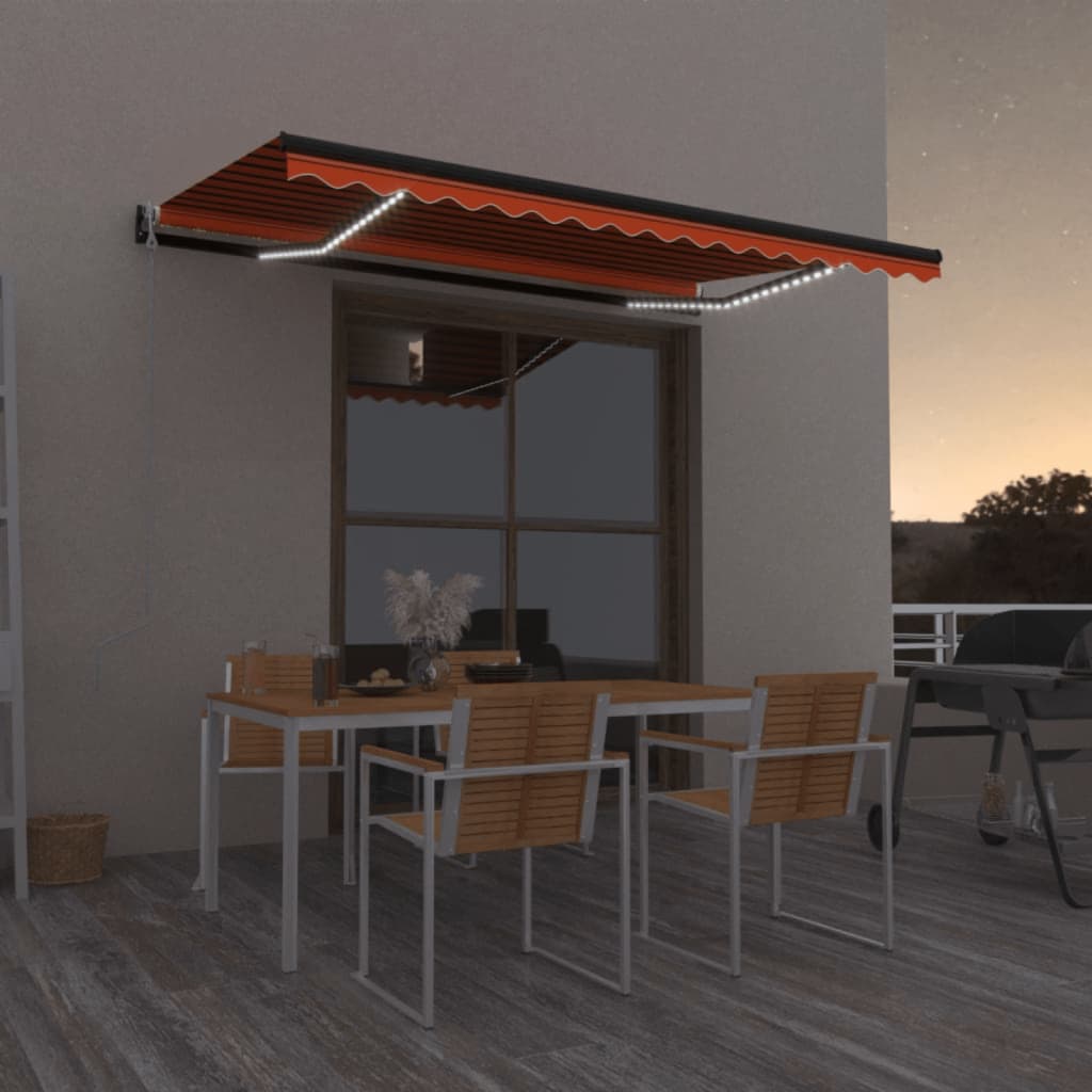 Automatisk Markise Med Vindsensor Og Led 400X350Cm Oransje/Brun