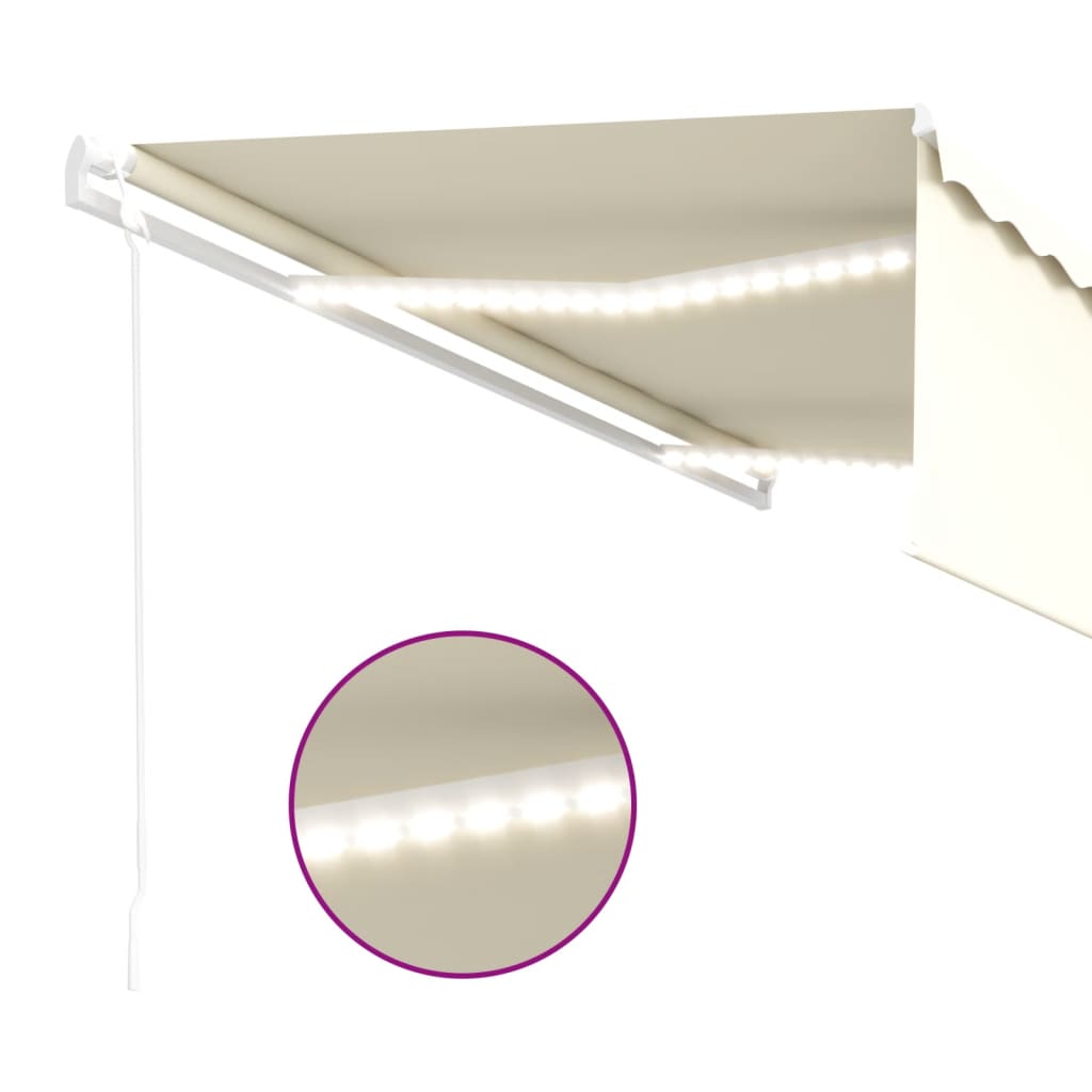 Automatisk Markise Rullegardin Led Vindsensor Led 5X3M Kremhvit