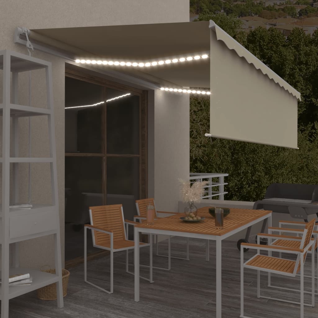 Automatisk Markise Rullegardin Led Vindsensor Led 5X3M Kremhvit