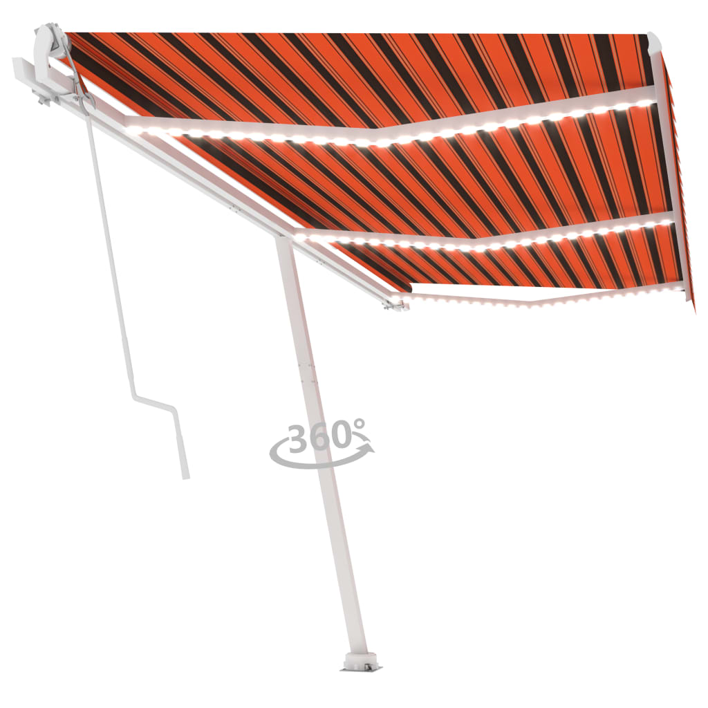 Automatisk Markise Med Vindsensor Og Led 600X300Cm Oransje Brun
