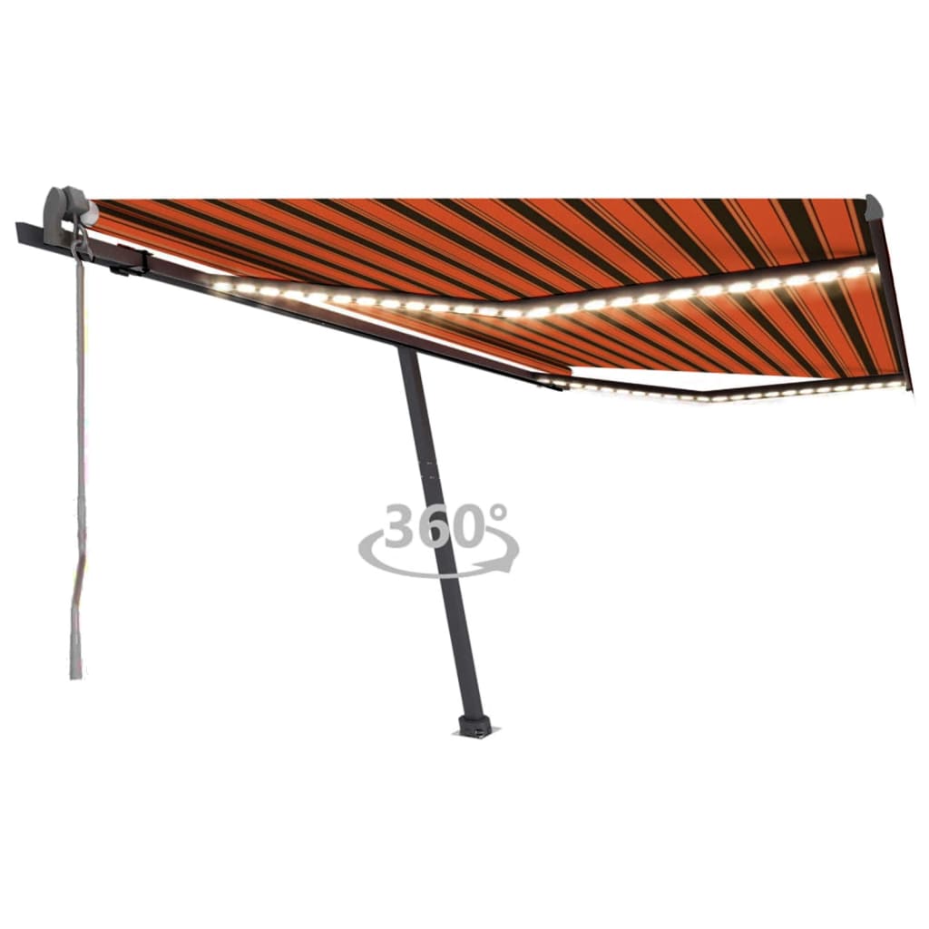 Automatisk Markise Med Vindsensor Og Led 400X350Cm Oransje/Brun