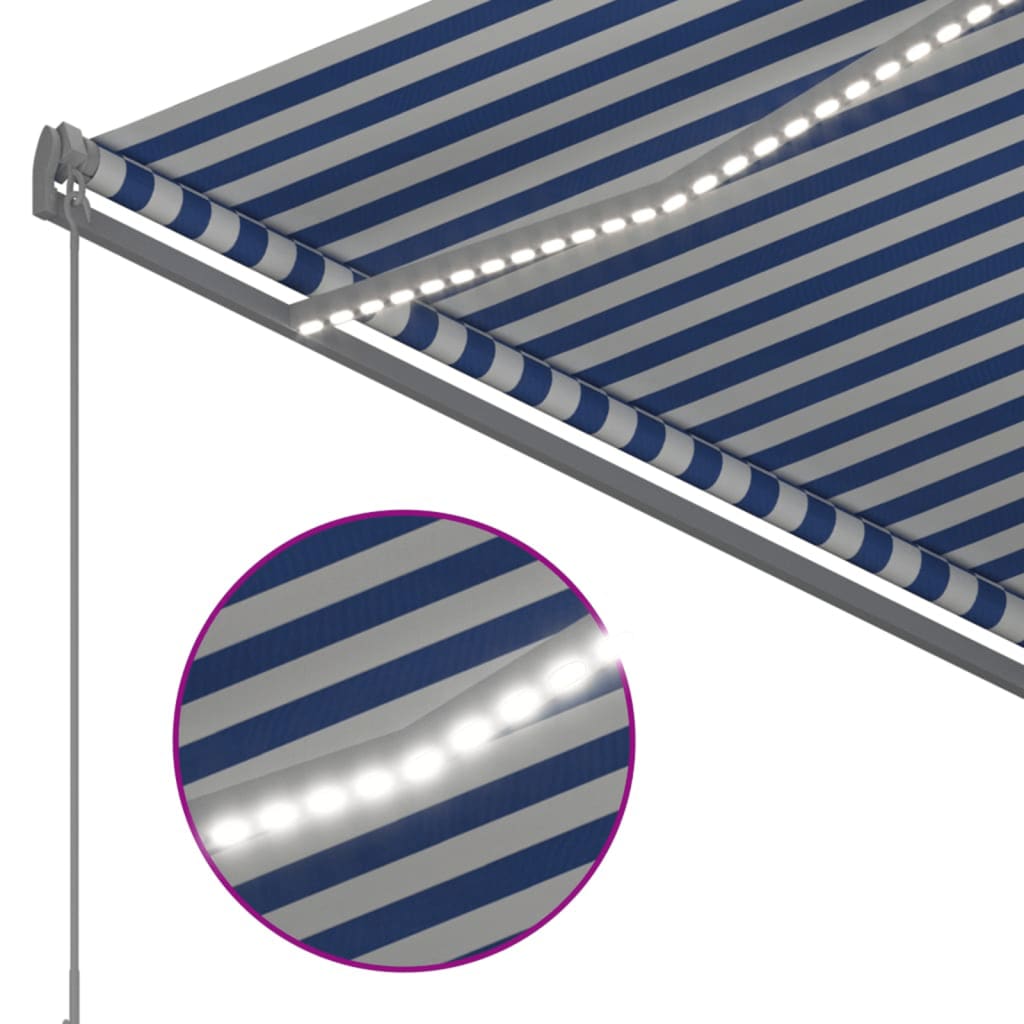 Automatisk Markise Med Led Og Vindsensor 3X2,5 Cm Blå Og Hvit