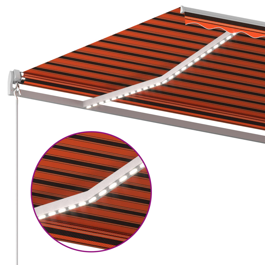 Automatisk Markise Med Vindsensor Og Led 4X3 M Oransje Og Brun