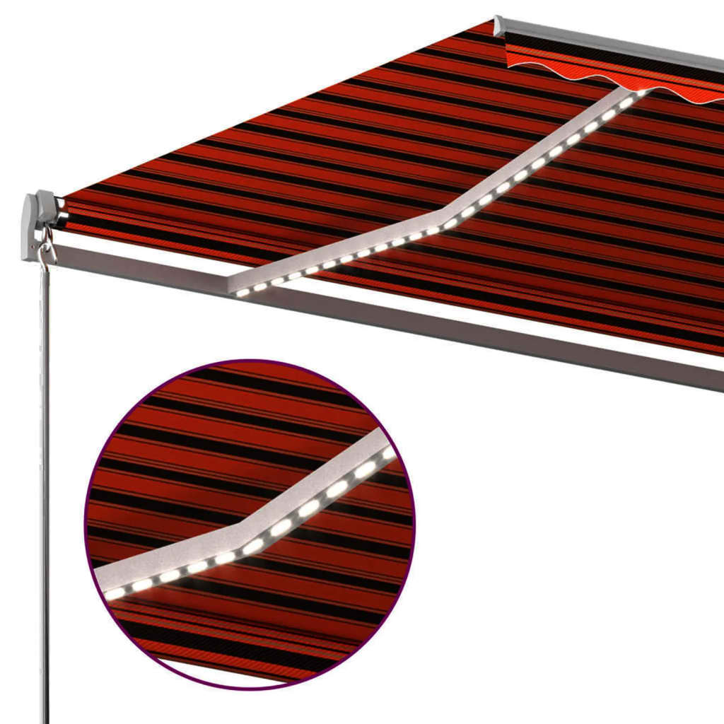 Automatisk Markise Med Vindsensor Og Led 6X3,5M Oransje Og Brun