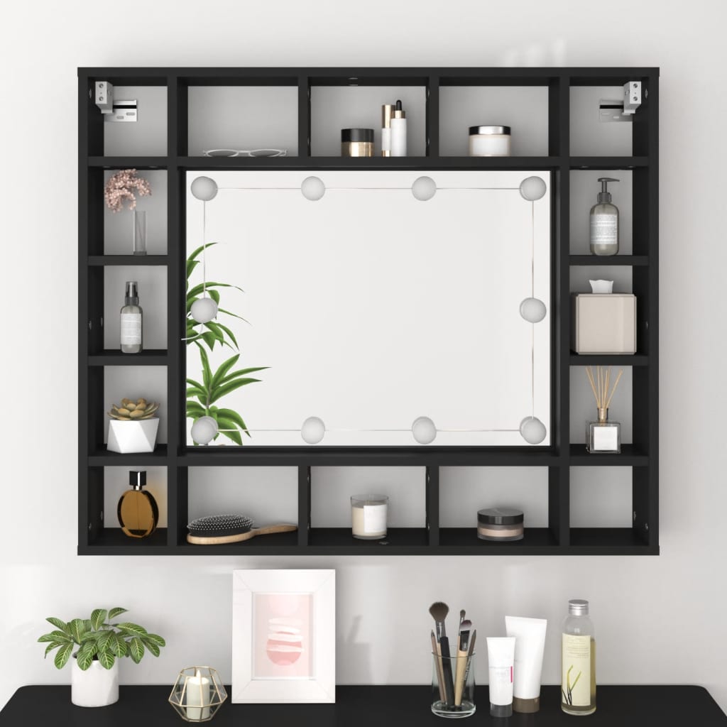Led Speilskap Svart 91X15X76,5 Cm