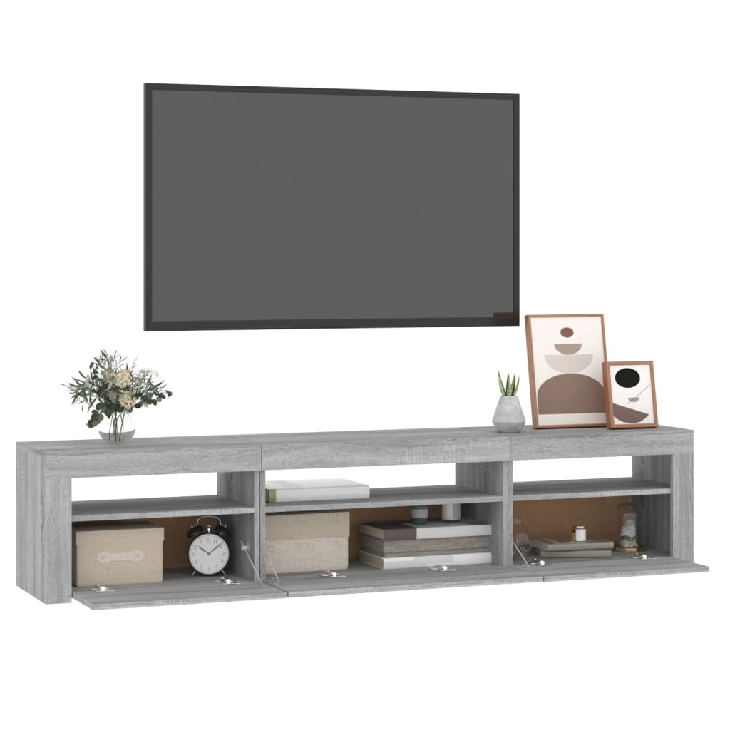 Tv-Benk Med Led-Lys Grå Sonoma 195 X 35 X 40 Cm