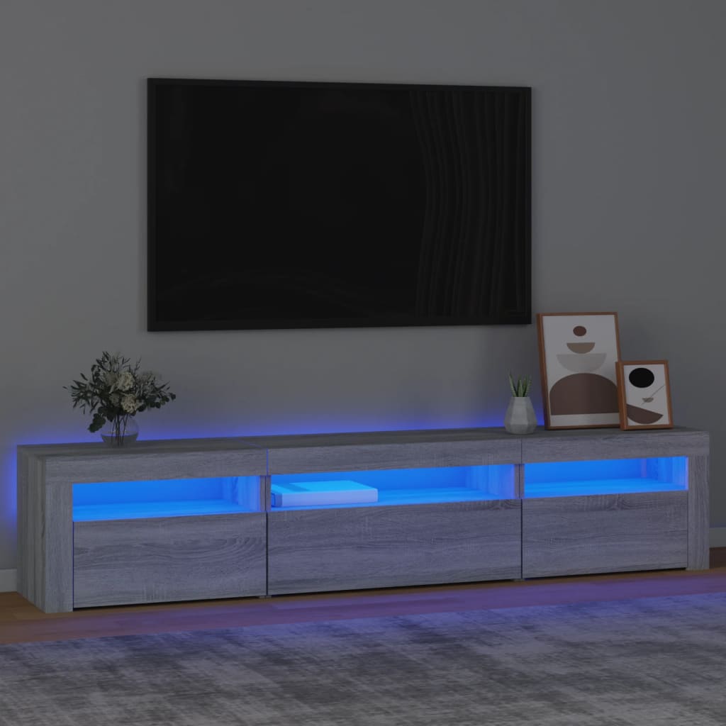 Tv-Benk Med Led-Lys Grå Sonoma 195 X 35 X 40 Cm
