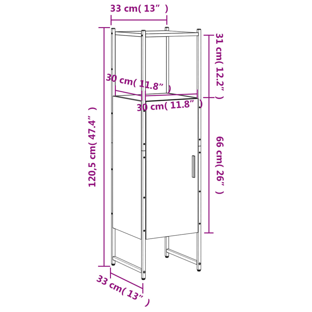 Baderomsskap Svart 33X33X120,5 Cm Konstruert Tre