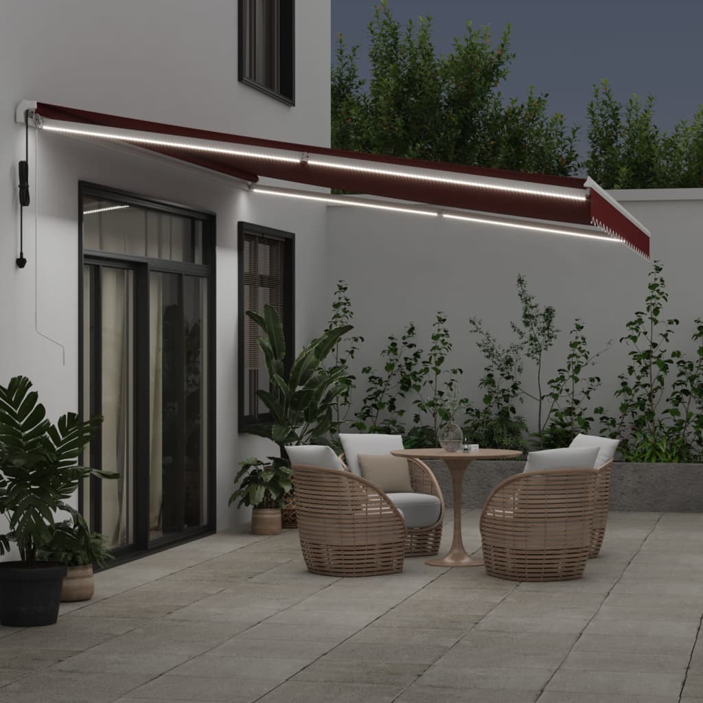 Automatisk Uttrekkbar Markise Med Led Burgunder 500X350 Cm