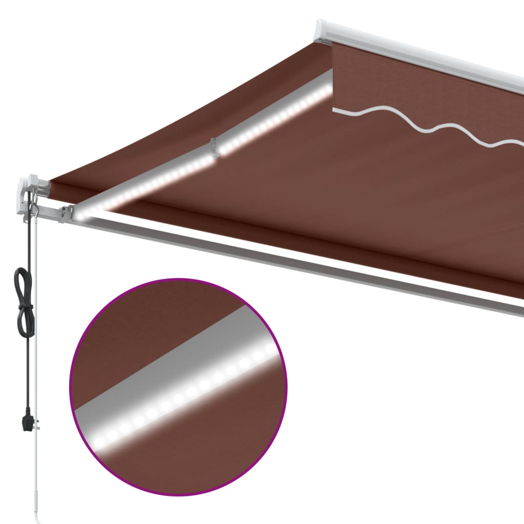 Automatisk Uttrekkbar Markise Med Led Brun 450X350 Cm