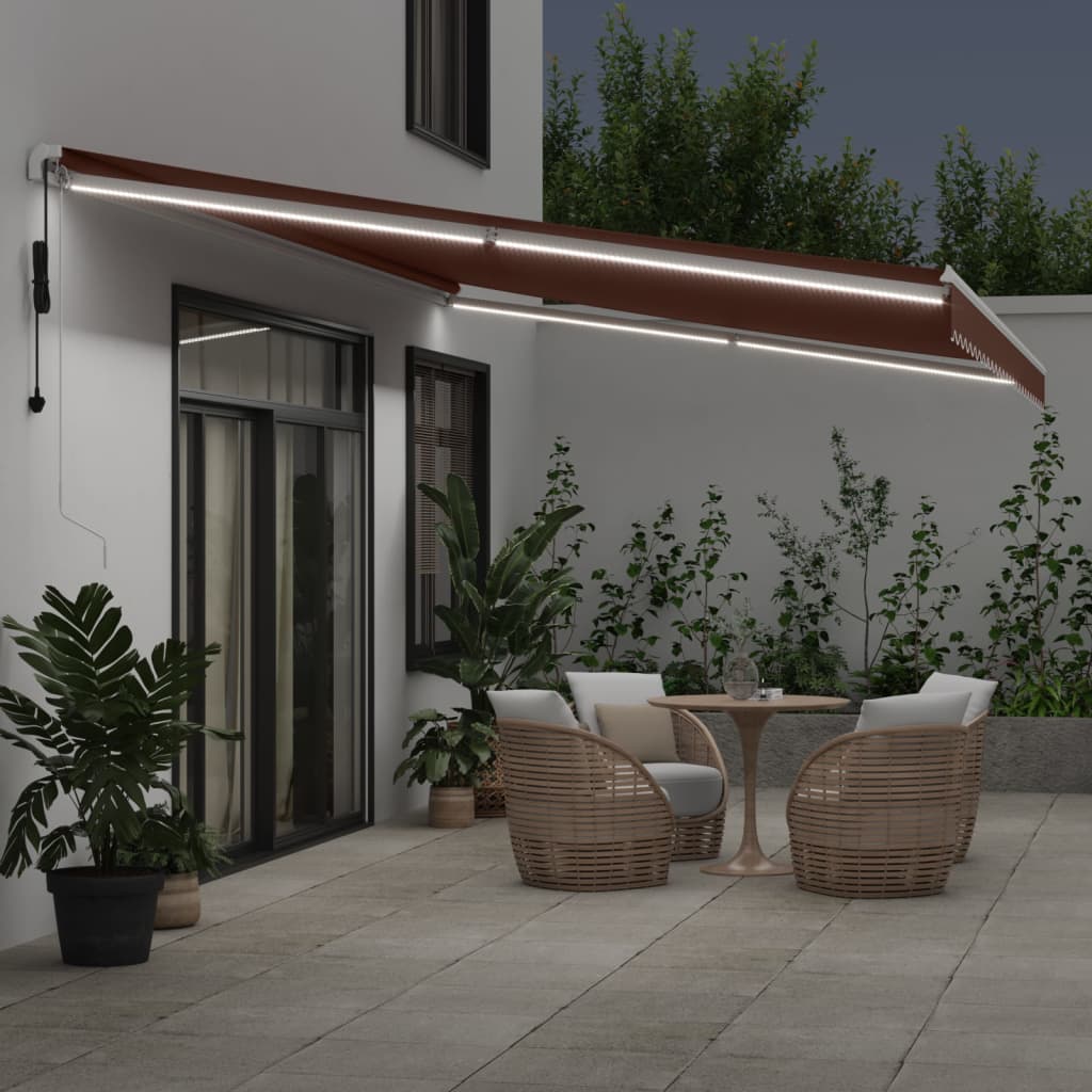 Automatisk Uttrekkbar Markise Med Led Brun 600X350 Cm