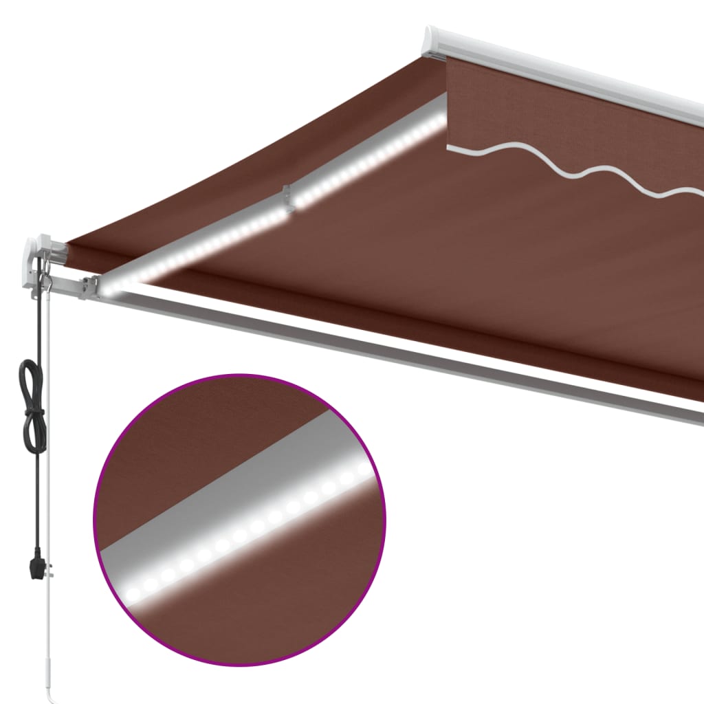 Automatisk Uttrekkbar Markise Med Led Brun 600X350 Cm