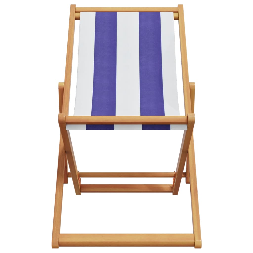 Sammenleggbar Strandstol Blå Og Hvit Heltre Eukalyptus Og Stoff