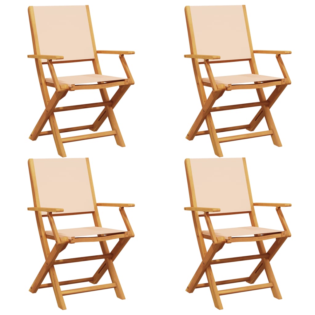 Sammenleggbare Hagestoler 4 Stk Beige Stoff Og Heltre