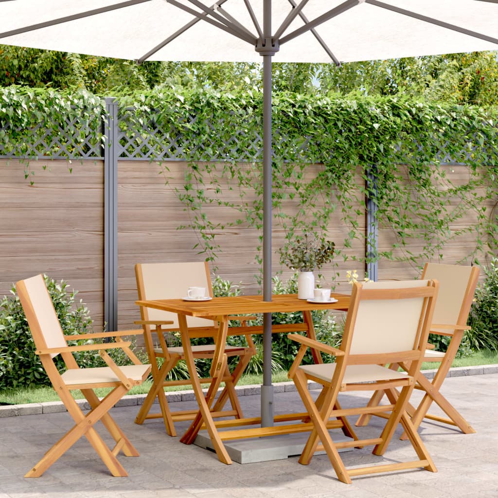 Sammenleggbare Hagestoler 4 Stk Beige Stoff Og Heltre
