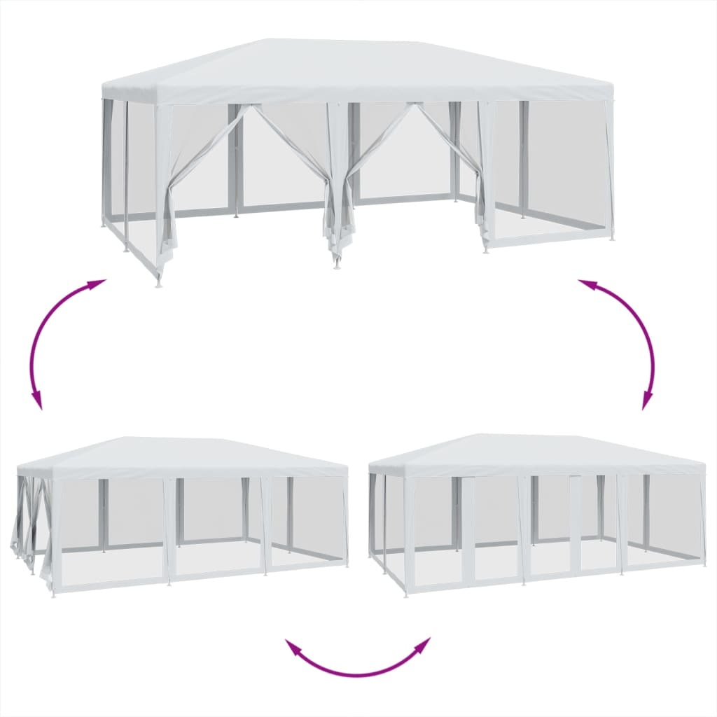 Festtelt Med 10 Sidevegger Av Netting Hvit 6X4 M Hdpe