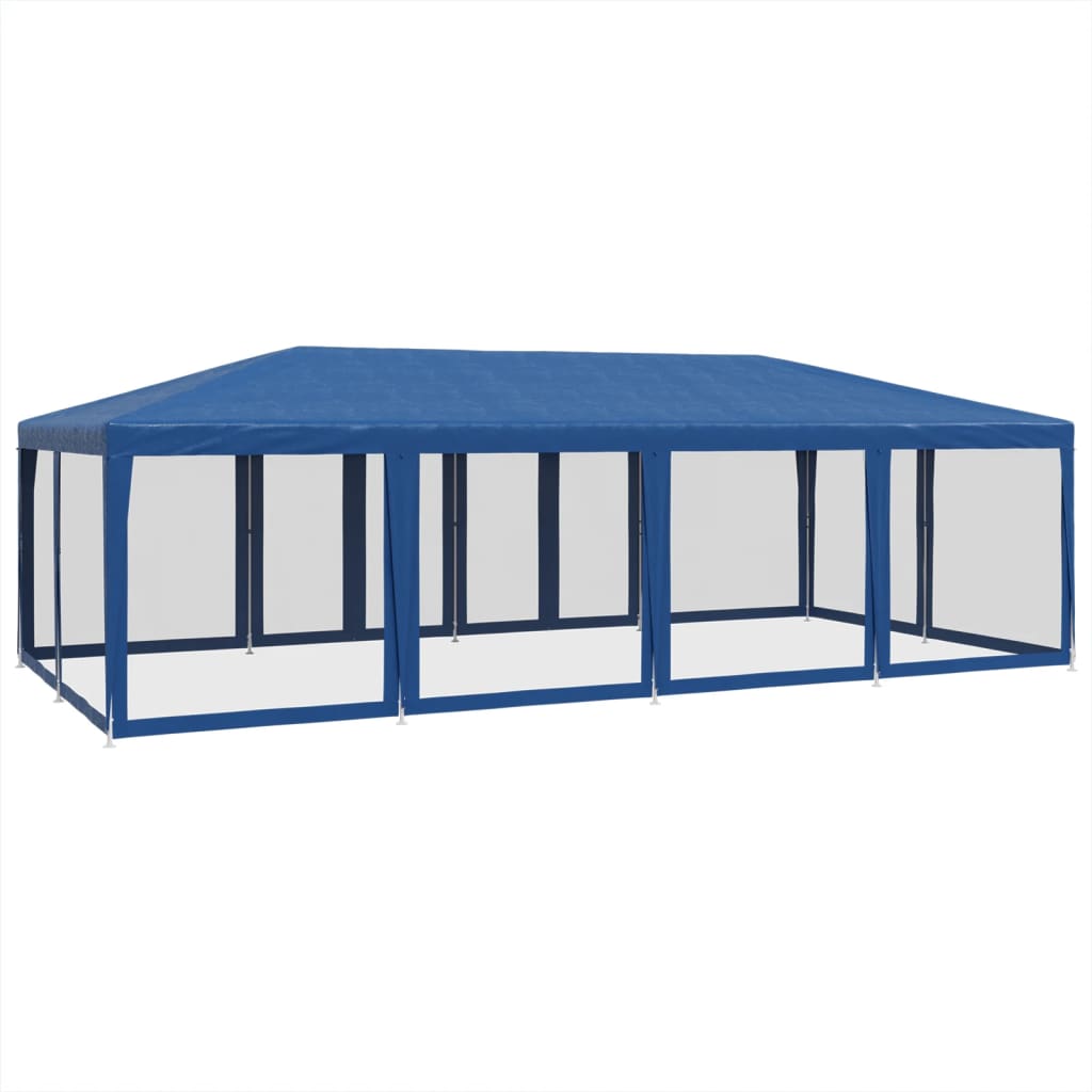 Festtelt Med 12 Sidevegger Av Netting Blå 8X4 M Hdpe