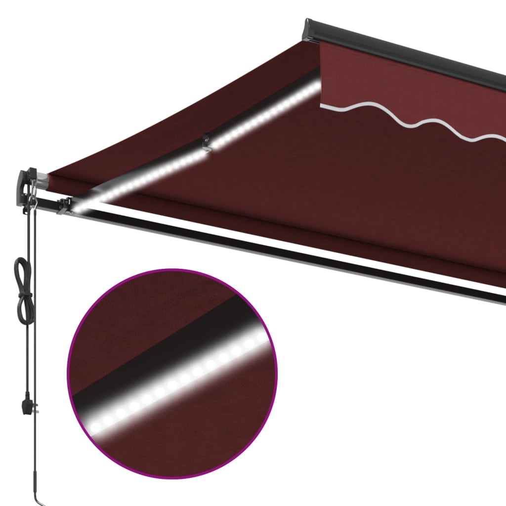 Automatisk Uttrekkbar Markise Med Led Burgunder 450X300 Cm