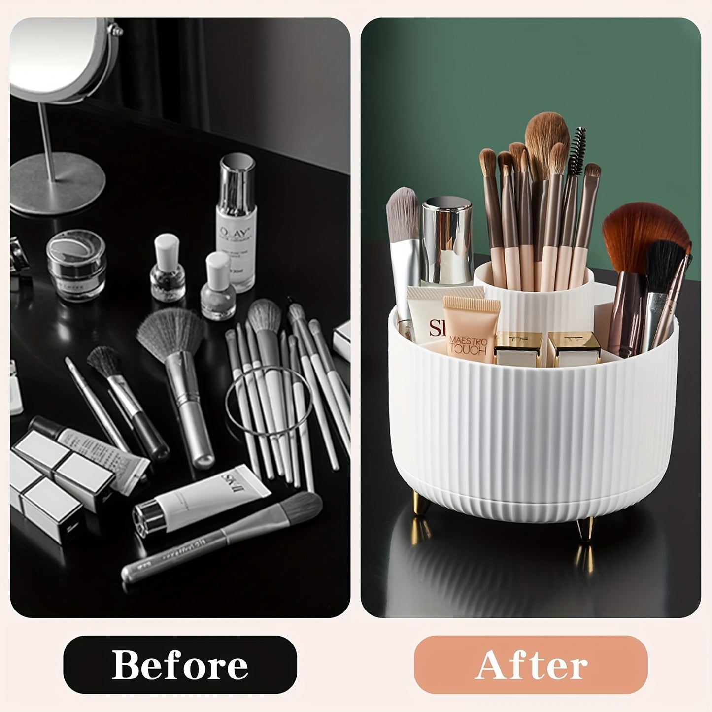 360° Rotating Makeup Brush Organizer – Large Capacity Storage Box White MAHYSTYLE